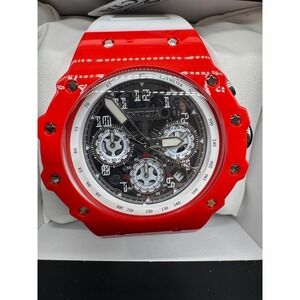Invicta 69647 Chronograph Watch Red White Skeleton Dial Silicone Strap New